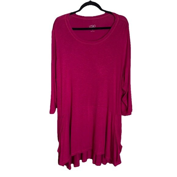 LOGO by Lori Goldstein Tops - LOGO by Lori Goldstein Womens 3X Pink Long Sleeve Top Dress Tunic Pockets Beach